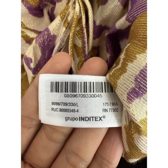 Zara Purple Metallic Gold Blazer And Pants 2 Piece‎ Set Wrap Kimono Cotton Sz L - Picture 8 of 13